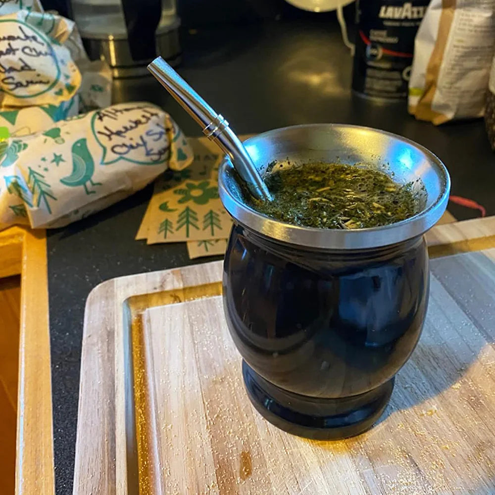 Mate de Acero Inoxidable 240ml con Bombilla y Cepillo