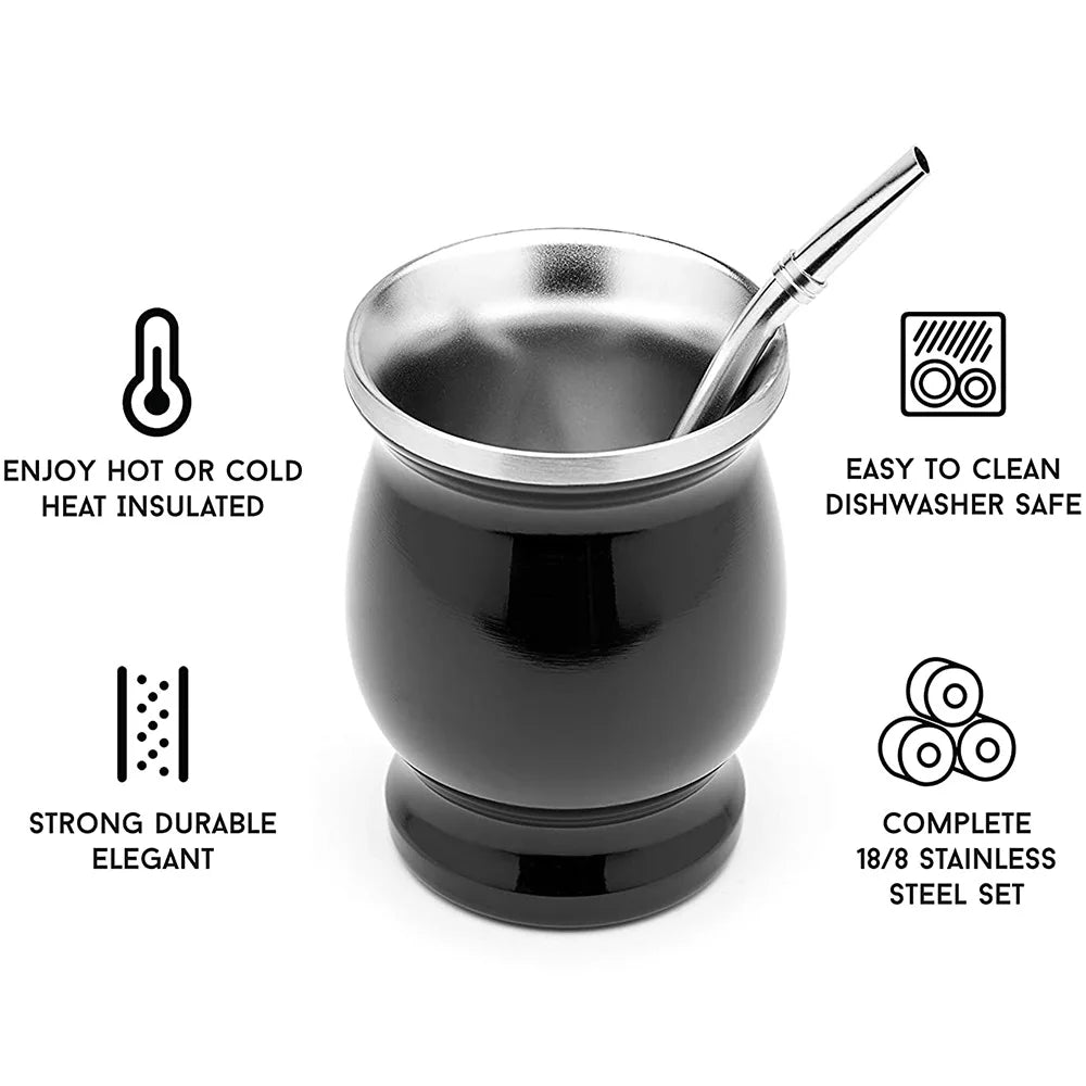 Mate de Acero Inoxidable 240ml con Bombilla y Cepillo
