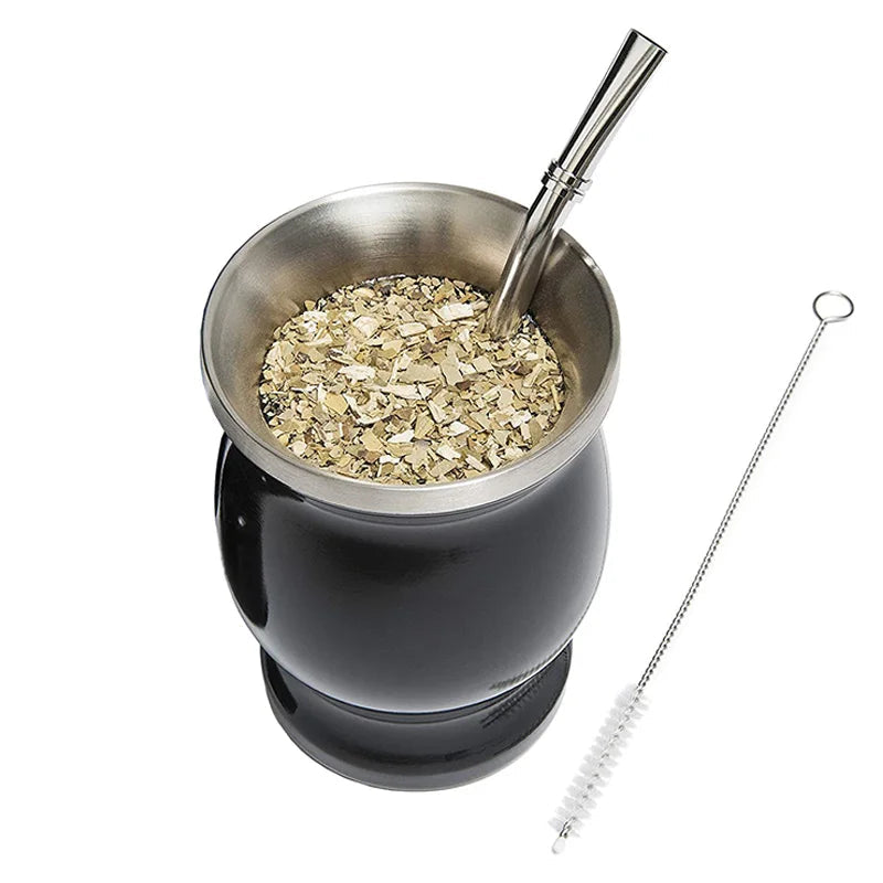 Mate de Acero Inoxidable 240ml con Bombilla y Cepillo